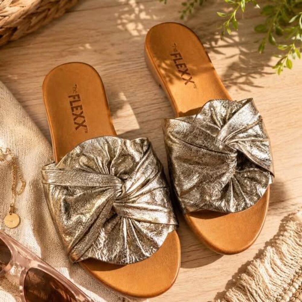 The FLEXX Gold Metallic Slide Sandals – Size 38 EU / approx. 7.5–8 US 👡✨